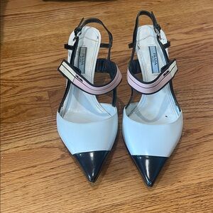 Prada Black and White Slingback Heels
